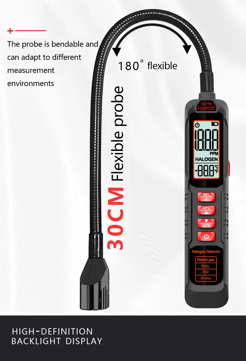 Hohe Empfindlichkeit Freon Leck Detektor Halogen Leck Detektor R22 R410A R134A R1234YF Kältemittel Gas HVAC Klimaanlage Tester – Detail 4