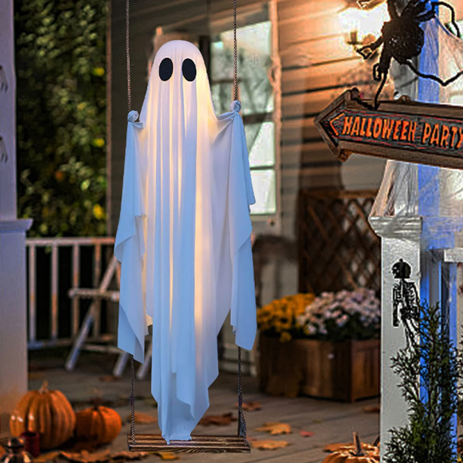 Halloween Hanging Outdoor Halloween Decorations with String Lights Ghosts Decorations Scary Ghost Decor for Porch/Yard/Trees