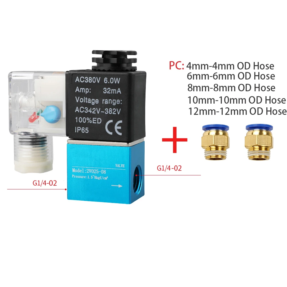 

12V 24V 220V Pneumatic Electric Solenoid Valve 2 Position 2 Port Normally Closed Air Magnetic Valve 6mm 8mm Hose Barb Connection