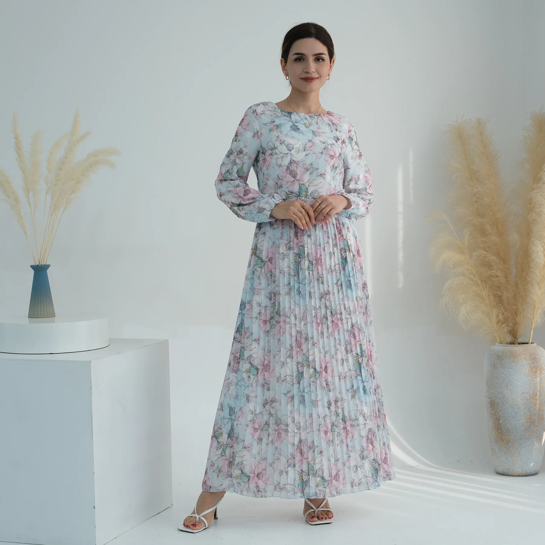 Eid Elegant Muslim Woman Dress Abaya Dubai Luxury Summer Chiffon Printed Party Long Dresses Islamic Clothing Kaftan Hijab Robe