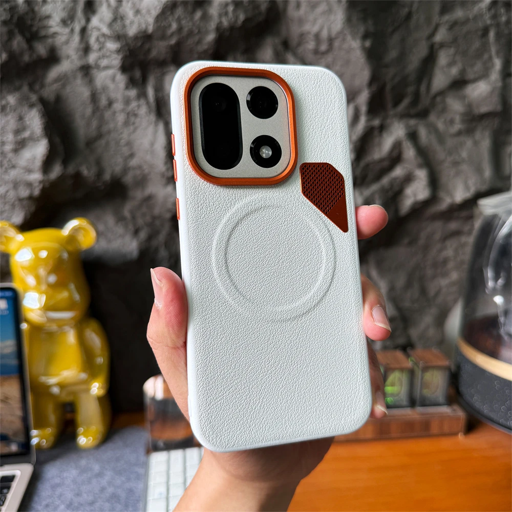 Luxury PU Leather Magnetic Armor Phone Case with Metal Lens Protection