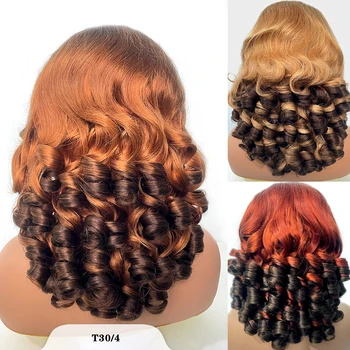 Capelli umani al 100% Doppi disegnati Capelli ricci rimbalzanti Parrucche senza colla 250 Densità 13X4 HD Capelli malesi Ombre Onda sciolta Parrucche anteriori in pizzo