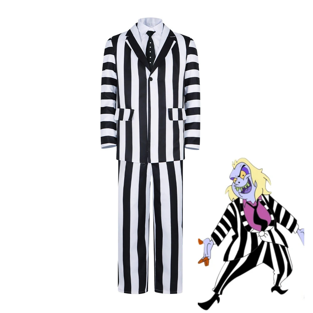 

Костюм для косплея аниме «Жук Джук Адам», мужской костюм в черно-белую полоску, пиджак, брюки, комплект, наряды для Хэллоуина, карнавала