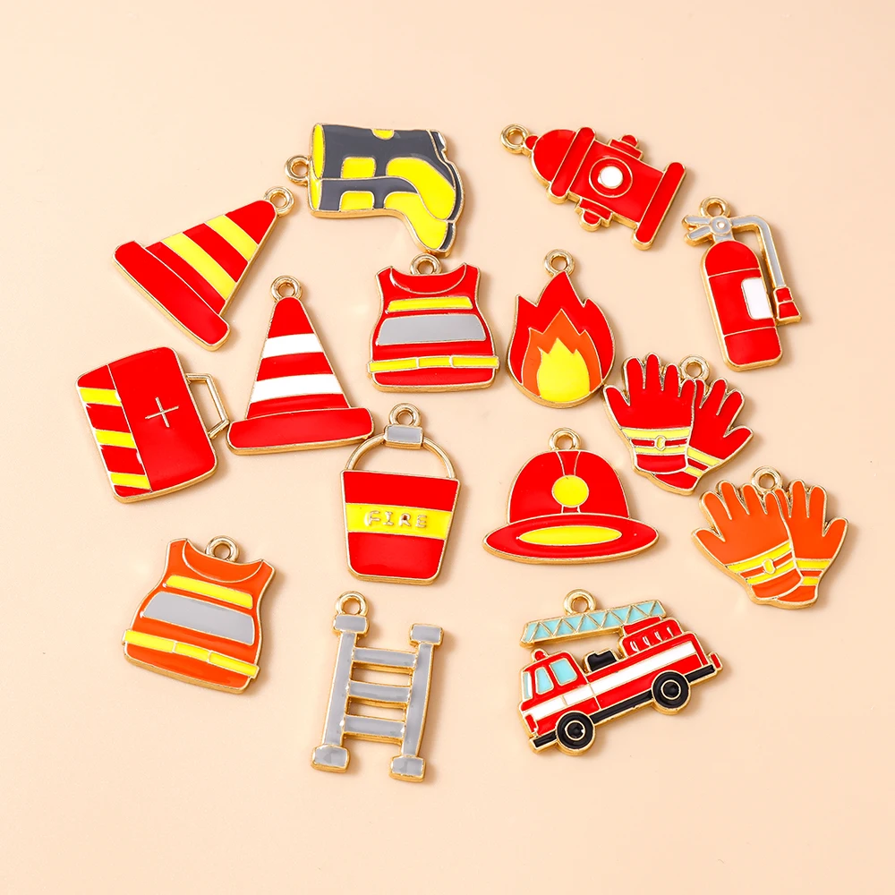 Leslie 10 Stück Feuerwehr-Charm, Hydrant Truck, Helm, Stiefel, Anhänger für Schmuckherstellung, DIY-Halskette, Ohrring-Zubehör
