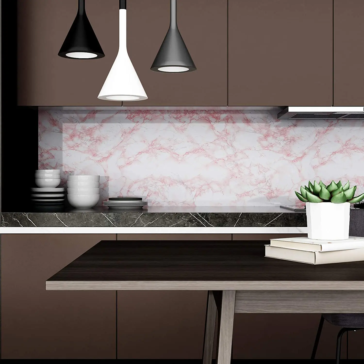 Description Picture 4 of itemVinyl Pink Marble Wallpapers Peel Self-adhesive Removable Waterproof Wall Covering Table Countertop Cabinet Furniture Stickers