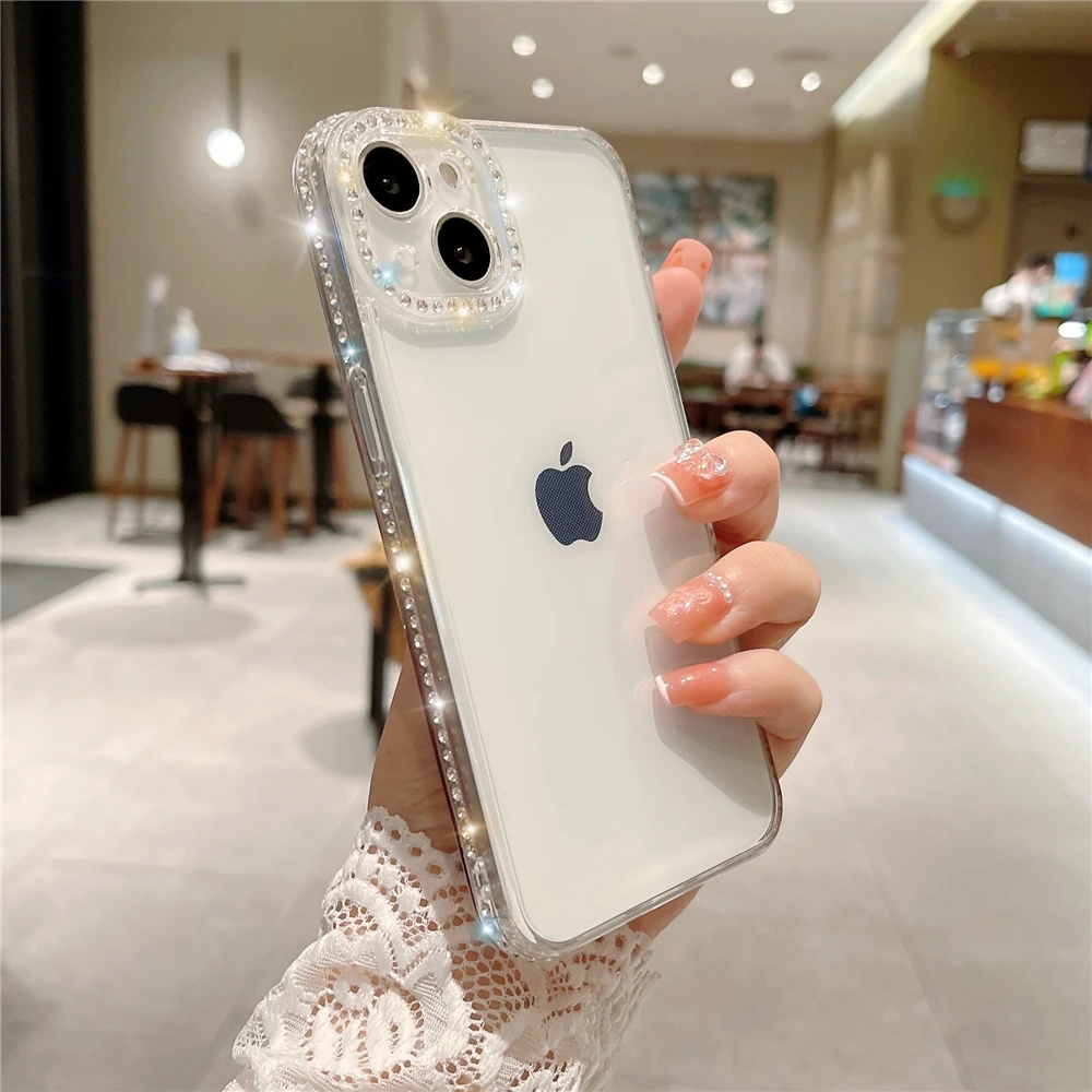 Luxury Plating Diamond Glitter Phone Case with Shiny Rhinestones and Soft Silicone Cover