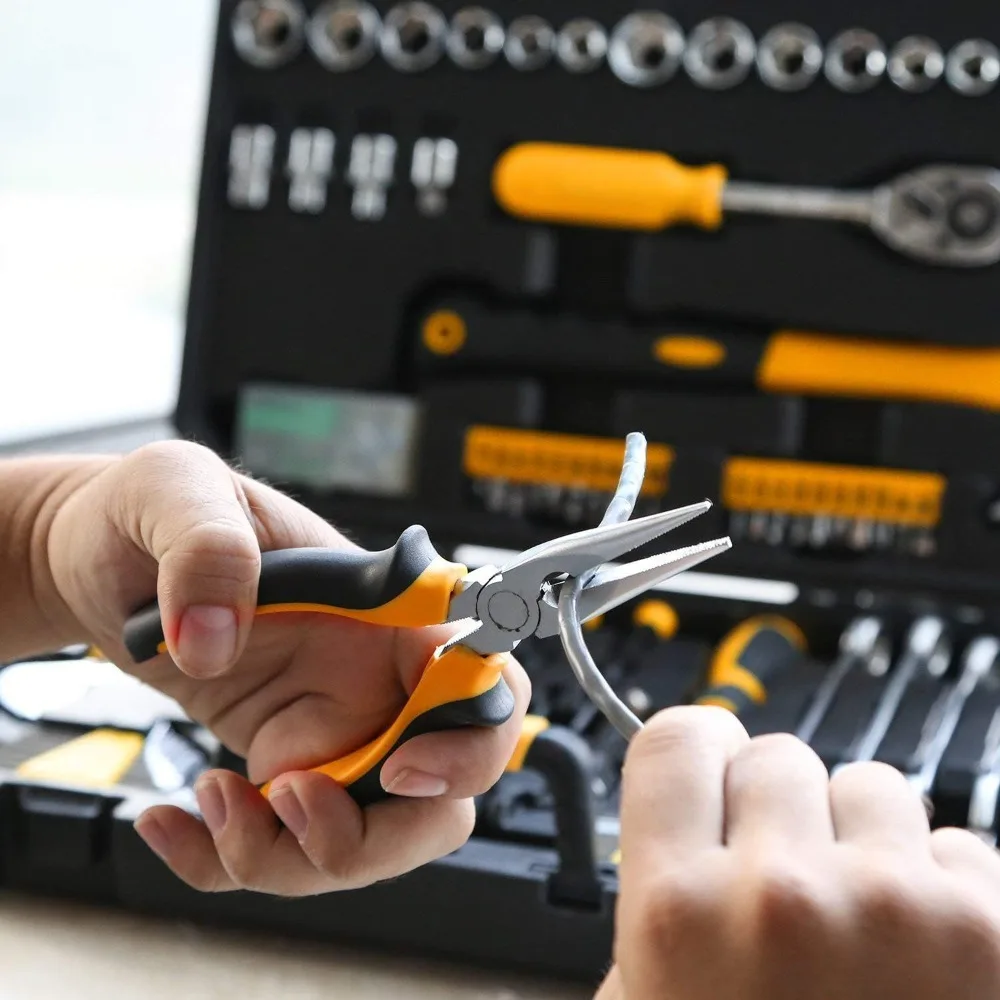 DEKOPRO 128 Piece Tool Set-General Household Hand Tool Kit, Auto Repair Set, with Plastic Toolbox Storage Case