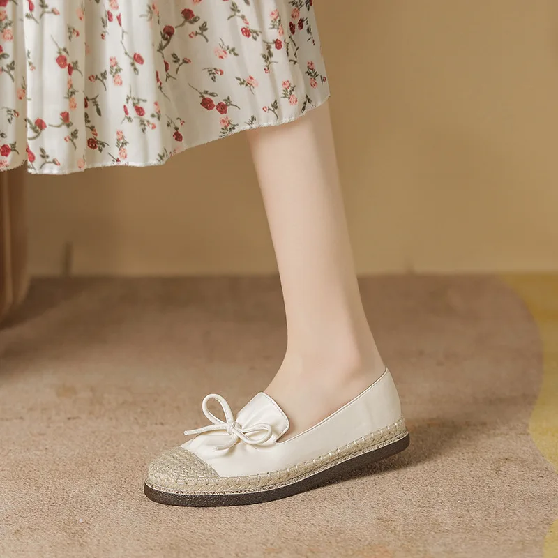 Women Shoes Flat Bow Gentle Single Shoes Women's Soft Bottom Slip-on Loafers Shoes Women's Casual Shoes 41-2