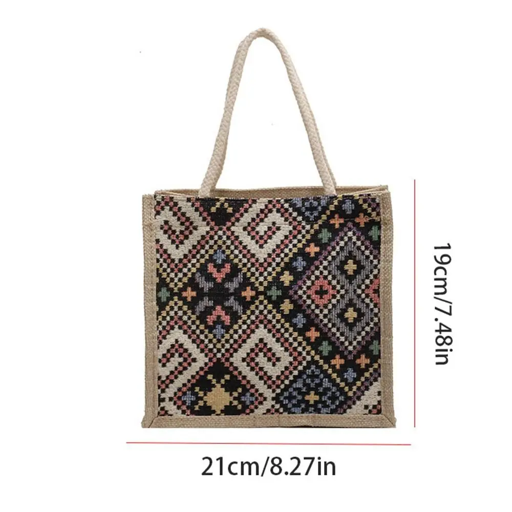 Bolso de lona bordado de estilo étnico para mujer y niña, bolsa de almuerzo de Tela con estampado coreano, bolso de mano de lino para mamá