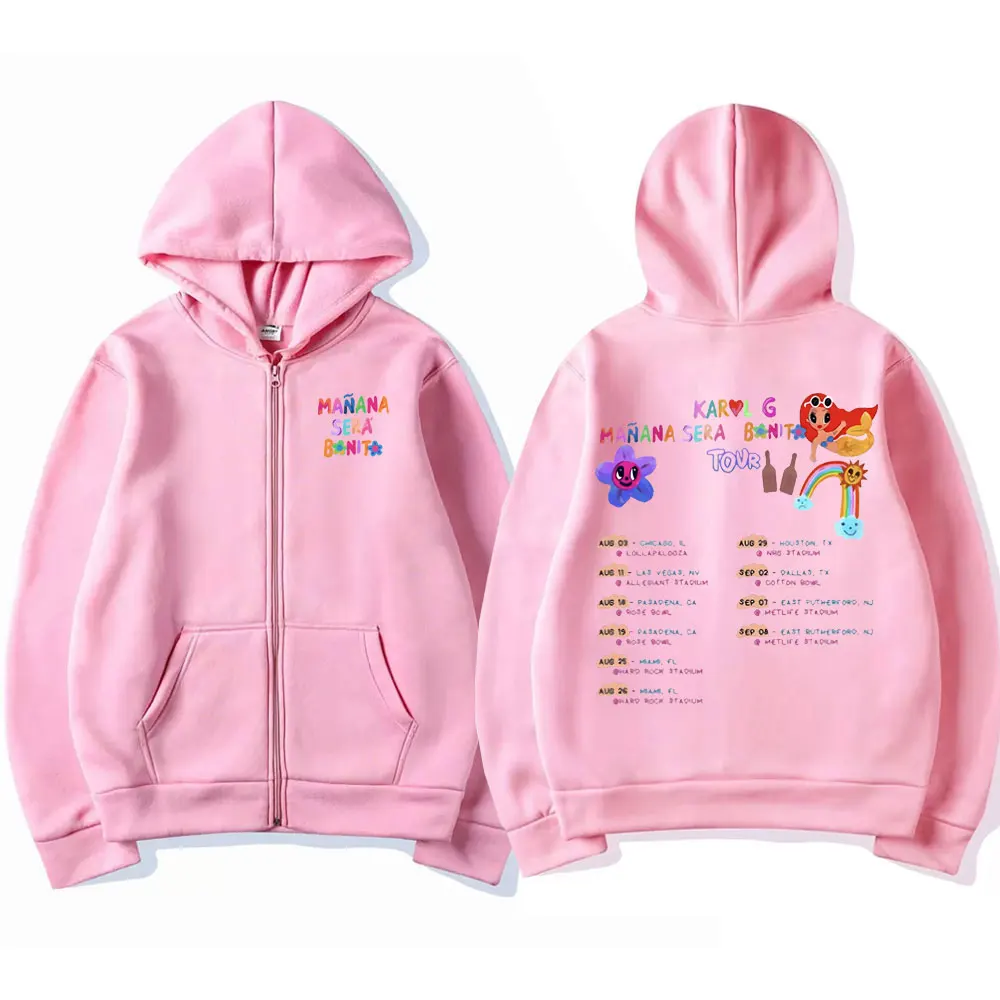 Singer Karol G Heart Mañana Sera Bonito Tour Zipper Hoodie Men Women Hip Hop Cartoon Oversized Sweatshirt Unisex Zip Up Jacket