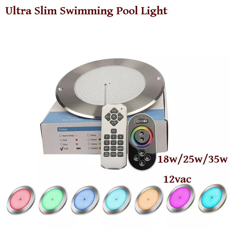 Ultra Slim 260mm Ip68 Waterproof 12V 25W 35W RGB Stainless Steel Underwater Wall Mounted Led Thin Swimming Pool Lighting