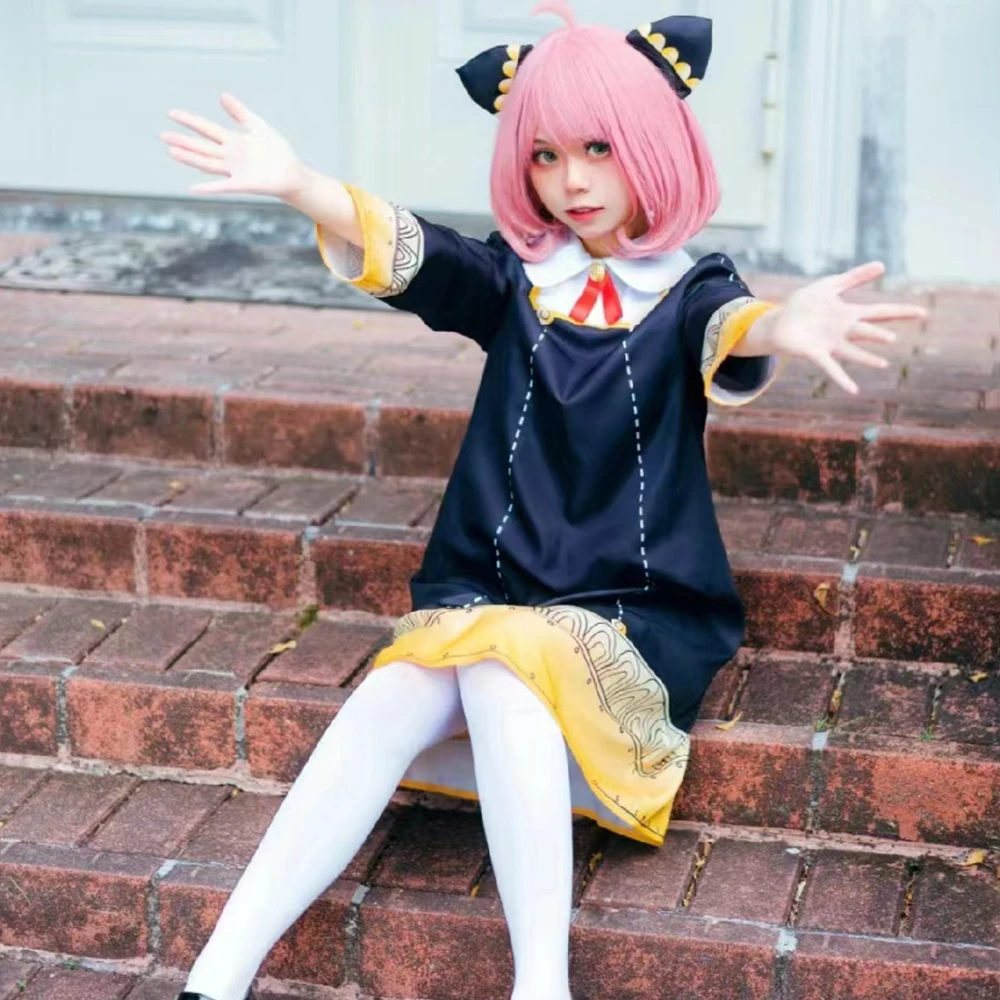 

Anime Spy X Family Anya Forger Cosplay Costume Dress Headgear Wig Set Adult Children Halloween Carnival Party Role Play Clothes