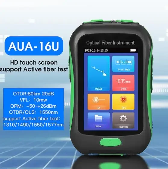 

AUA-16A/UPC OTDR Active Fiber Live Test 1550nm 20dB 80KM Fiber Reflectometer Touch Screen OPM VFL OLS LED Tester SC UPC/APC