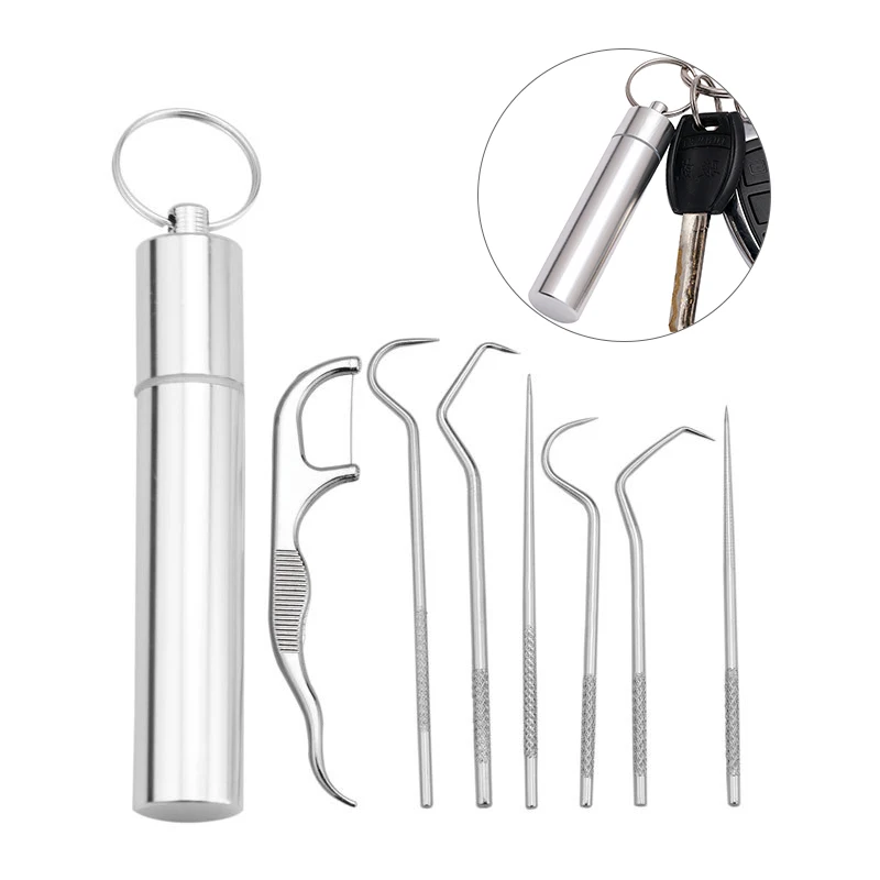 8Pcs Portable Stainless Steel Metal Toothpick Bag Set Reusable Environmental Protection With Holders For Outdoor Picnic Camp
