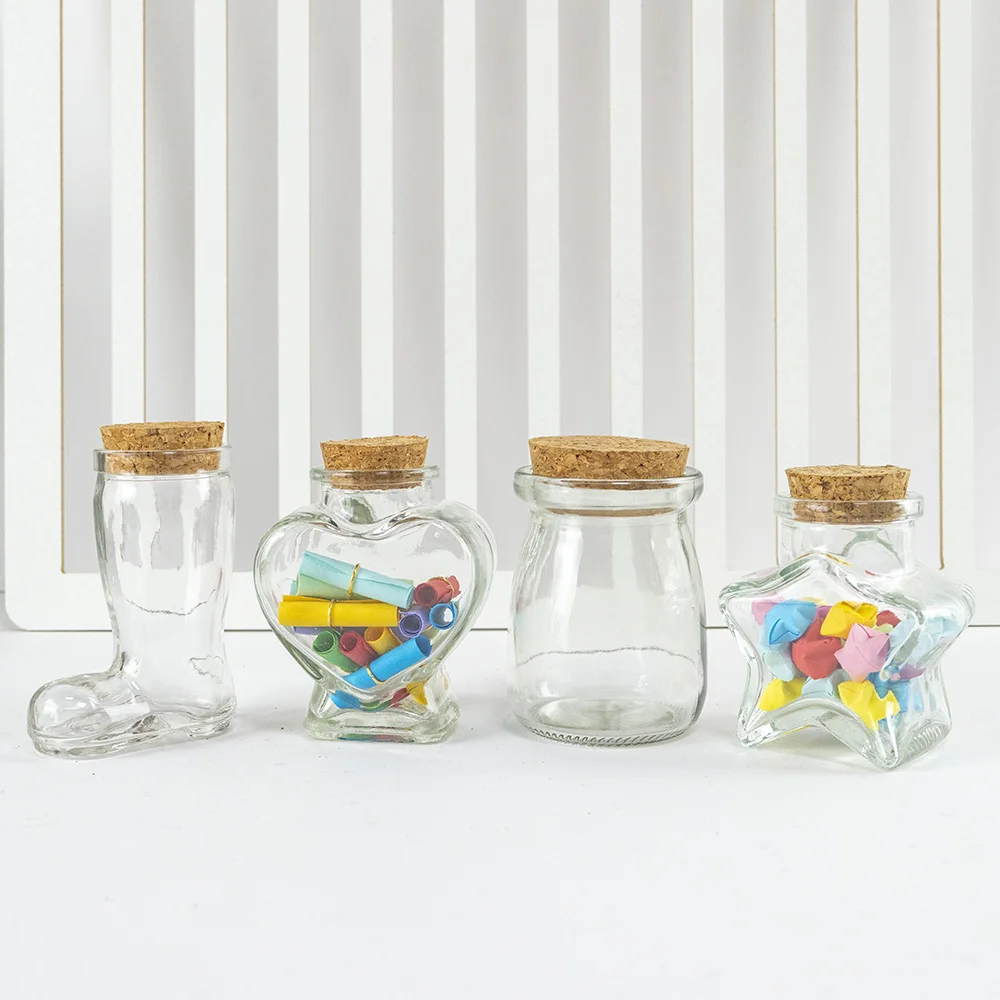 6pcs Cute Glass DIY Bottles Storage Food Grade Jars Container with Cork Stopper Fill Letter Drifting Star Ideas Crafts Vials 6
