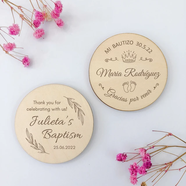 Imán de nevera de madera personalizado para bautizo, recuerdo personalizado,  recuerdo de fiesta de bautismo, grabado, regalo para invitados, 10 piezas -  AliExpress