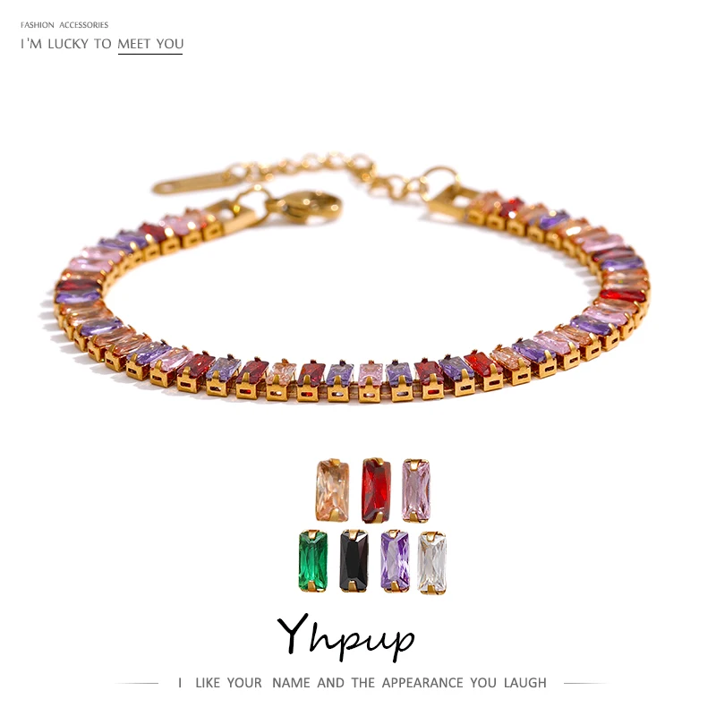 Yhpup Waterproof Jewelry Stainless Steel Colorful AAA Cubic Zirconia Bracelet for Women Luxury Bling 18 K Bangle | Украшения и