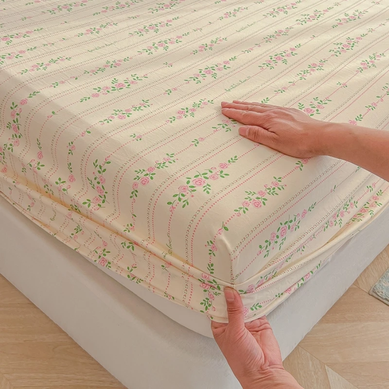2025 New Type A Washed Crepe Yarn Printing Bed Head Small Fresh Mattress Cover 360 Degree Wrap with Elastic Bedspread 6
