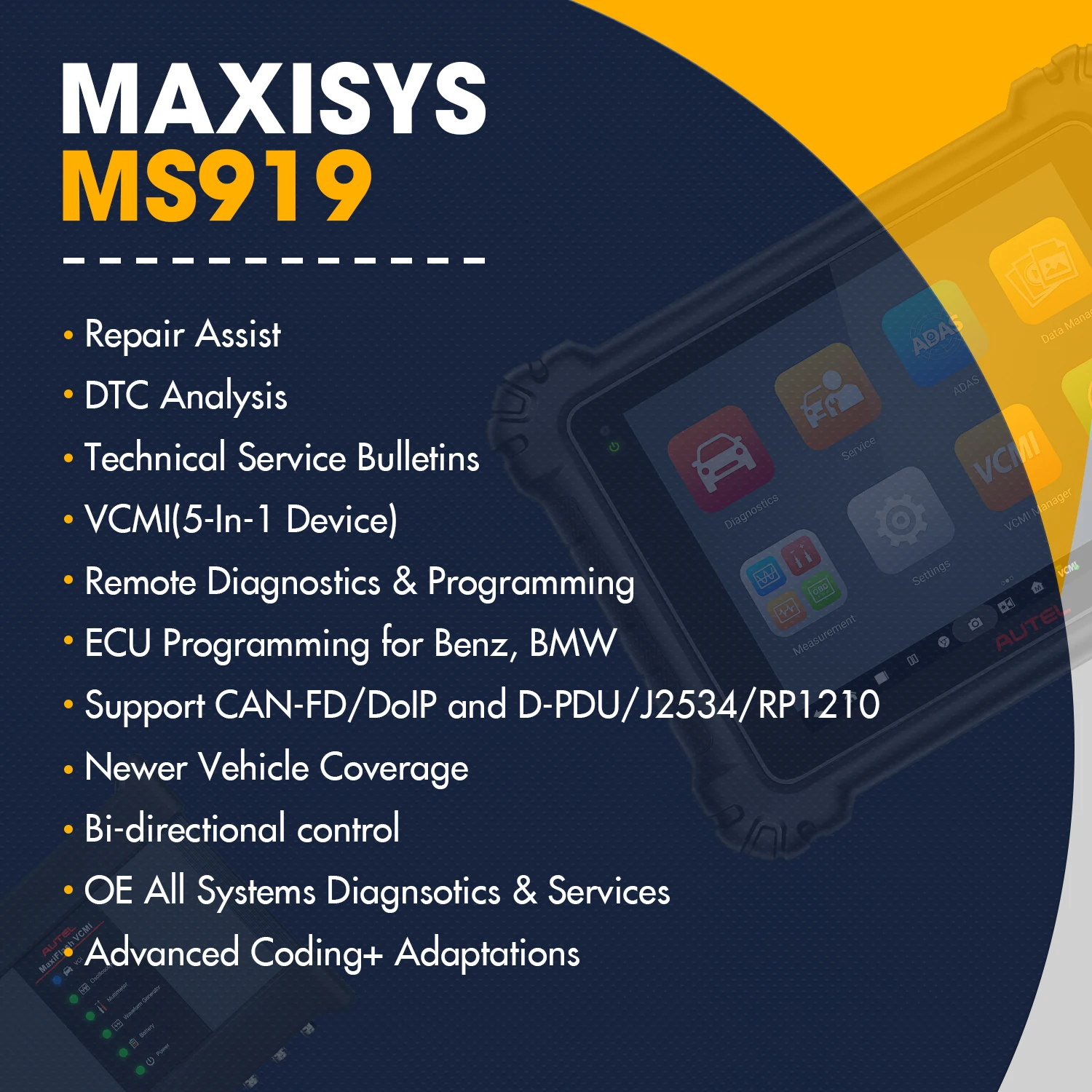 2022新加入のautel maxisys MS919車インテリジェント診断スキャンツール、高度な5-1  vcmiオシロスコープ、マルチメータ、OE-TSB AliExpress