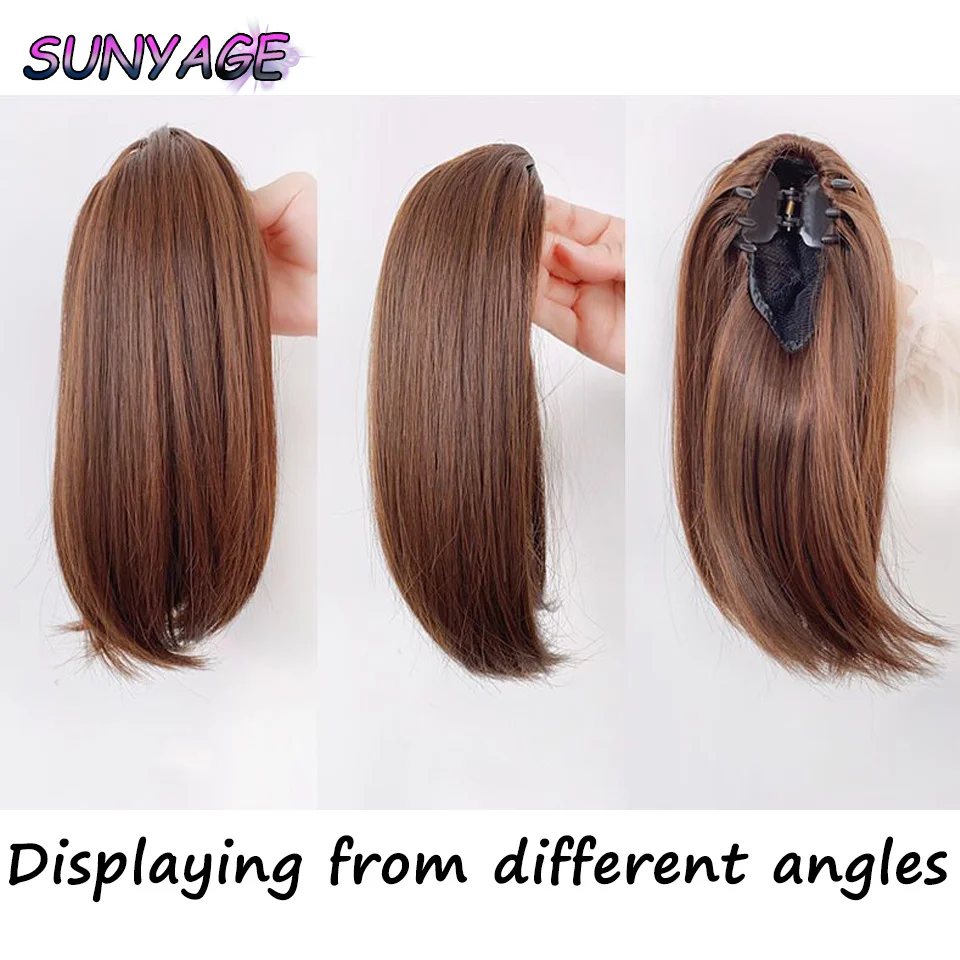 SUNYAGE Synthetic Short Straight Claw Clip In Ponytail Cute Girls Hair Heat Resistant Black Gray Red Extensions Wig Hairpiece clip in ponytail hair extension synthetic ponytail synthetic hair accessories clip in ponytail extensions