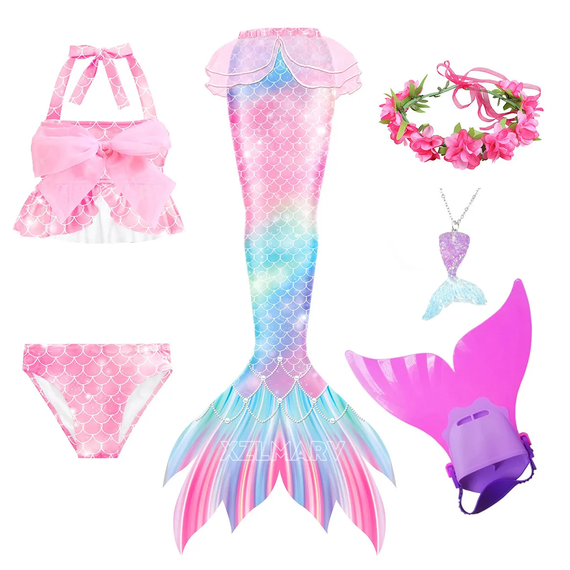 Mermaid Costume Fancy Tails with Monofin Kids with Fins Garland Baby Girl beach wear Ariel Cosplay