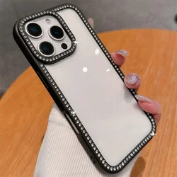 Luxe Crystal Clear Protective Phone Case with Rhinestone Glitter Accents - iPhone 15 Plus (Black)
