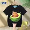 Cute Capybara Avocado print kids summer T-shirt set children's cotton short-sleeved shorts 2-piece set for boys and girls 1