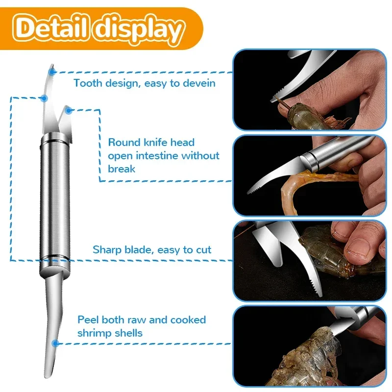 Shrimp Peeler Multifunctional Fast Shrimp Peeler Stainless Steel 6 In 1 Fish Knife Shrimp Line Cutting /Scraping /Digging Knife Kitchen Tools