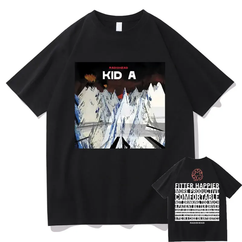 Radiohead Kid A Album T-Shirt Con Stampa Fronte-Retro British Rock Band Music Tshirt Uomo Donna Vintage Punk Tee T-Shirt In Cotone Da Uomo
