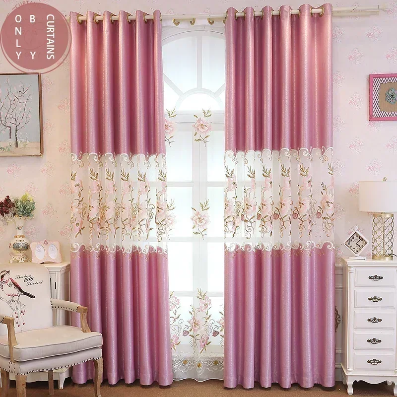 White Shiny Fabric Embroidered Hollow Splicing Curtains for Living Room Bedroom Balcony Customized Finished Window Screen