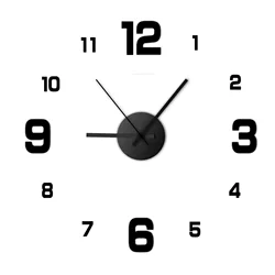 Modern 3D DIY Quartz Wall Clock with Acrylic Mirror Sticker (Black)