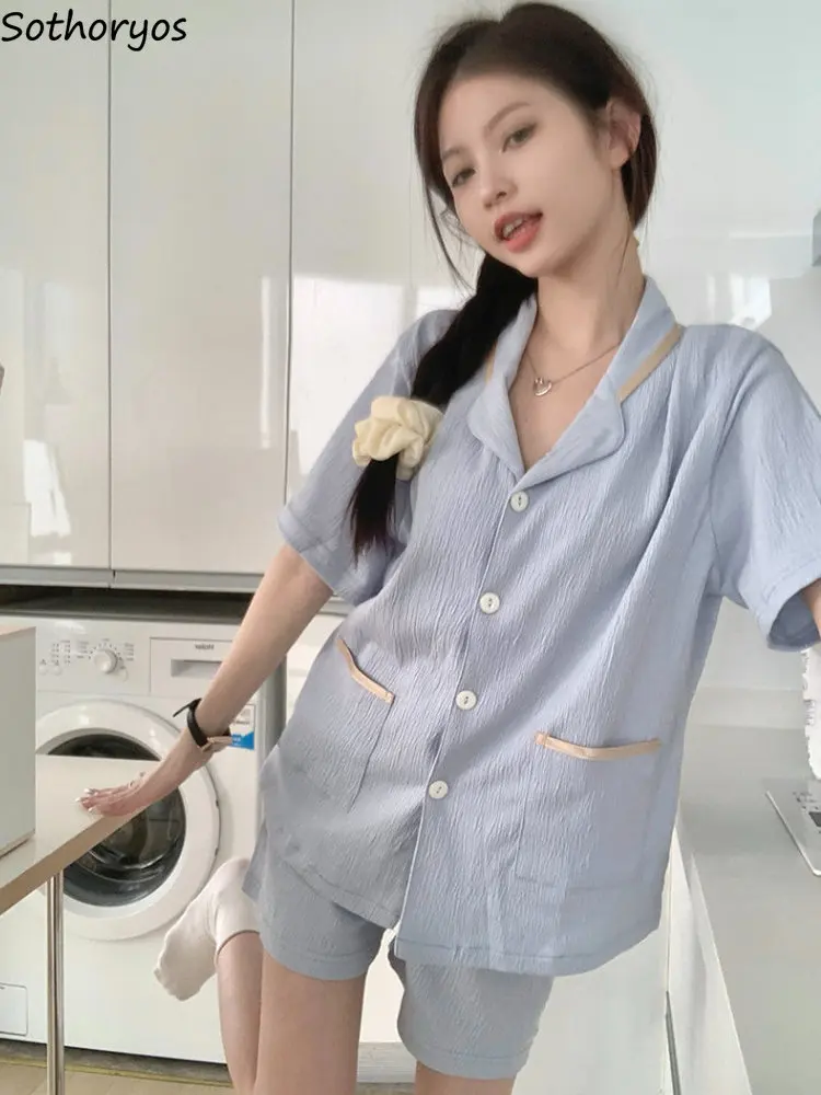 

Pajama Sets Women Lovely Simple Short Sleeve Design Chic Korean Style Schoolgirl Leisure Sleepwear Comfortable Home Wear Summer