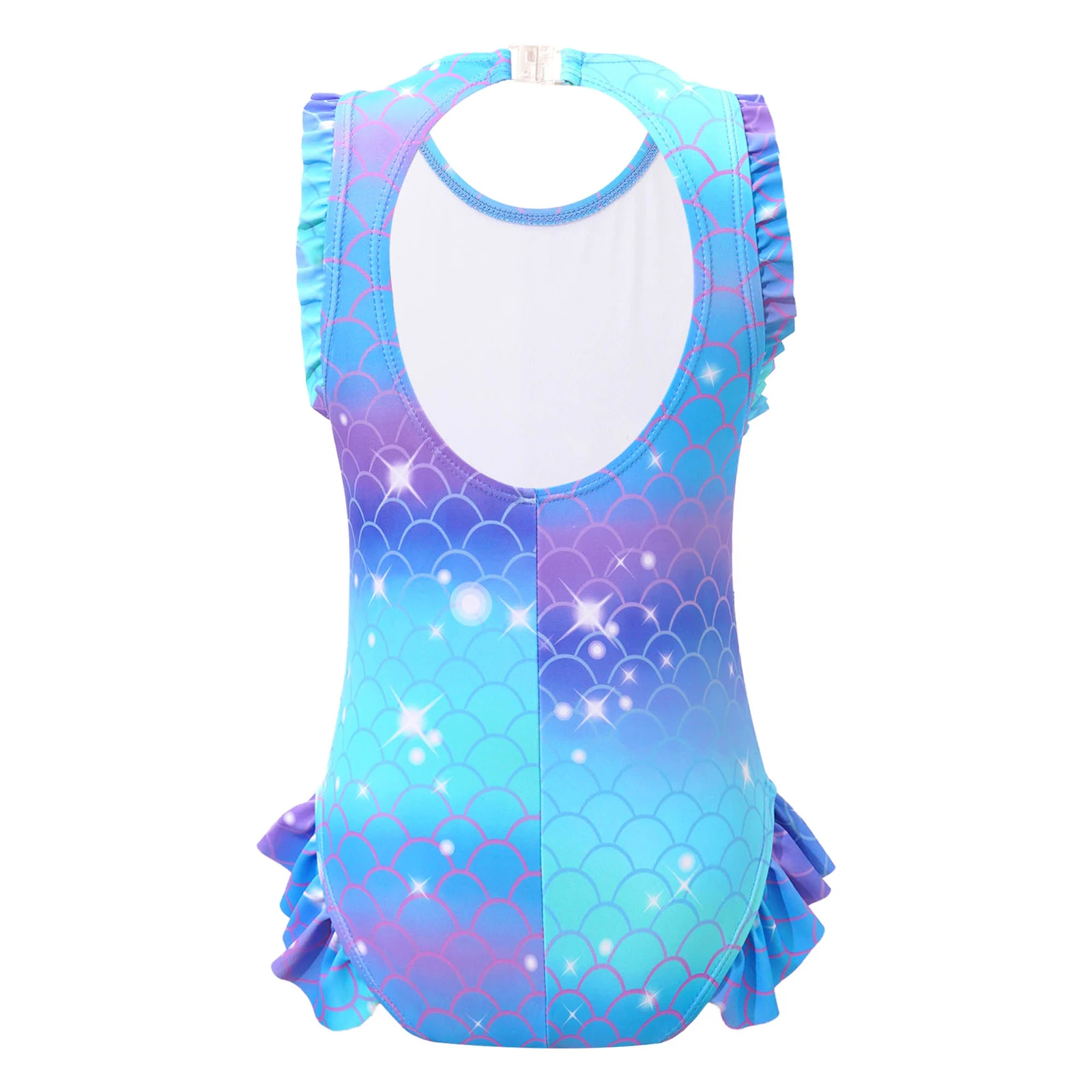 Children Swimsuit Kids Girls Mermaid Swimsuit Sleeveless Fish Scales Print Ruffle Flounce Jumpsuit Bathing Suit Pool Beach Athletic Swimwear
