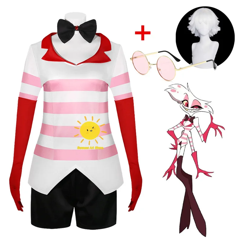 

Hazbin Cosplay Hotel Dust Angel Cosplay Costumes Hotel Suits Glasses Wig Cosplay Halloween Carnival Party Cos Women Girls Gifts