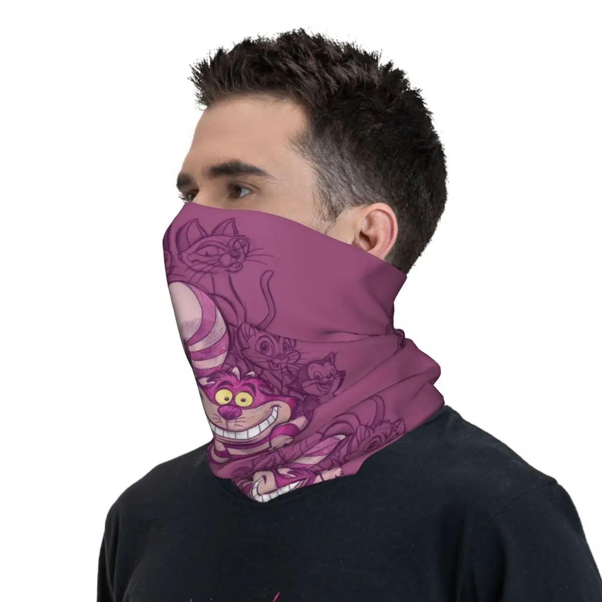 Custom Alice In Wonderland Cheshire Cat Bandana Neck Gaiter for Ski Camping Women Men Wrap Scarf Cartoon Anime Headband Warmer