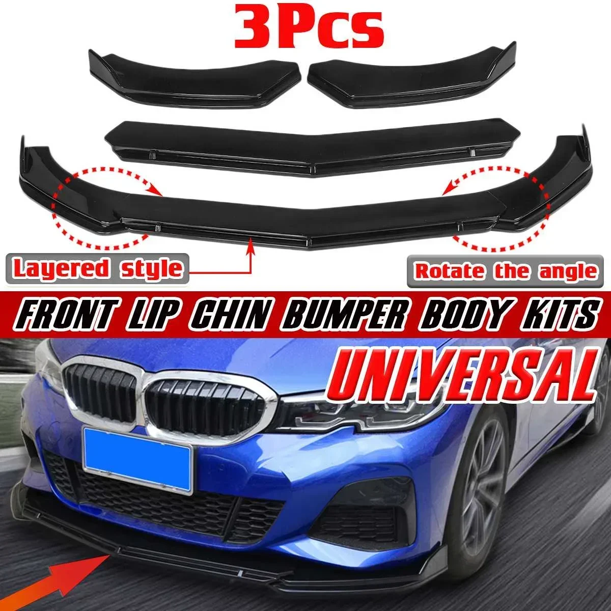 

3PCS Front Bumper Lip Body Kit Spoiler Diffuser Lip For Tesla Model 3 For AUDI A3 A4 A5 A6 A7 A7 A8 Q3 For BMW E36 E39 E46 E60