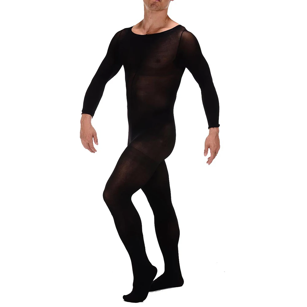 Men Sexy Jumpsuit See Through Thin Pantyhose Full Body Stocking Bodysuit Hosiery Tights Breath