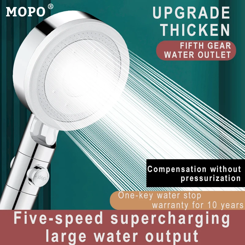 

6 Modes Adjustable High Pressure Shower Head Bathroom Filter Chuveiro One-key Stop Water Toothbrushes Heads Bathroom Accessories