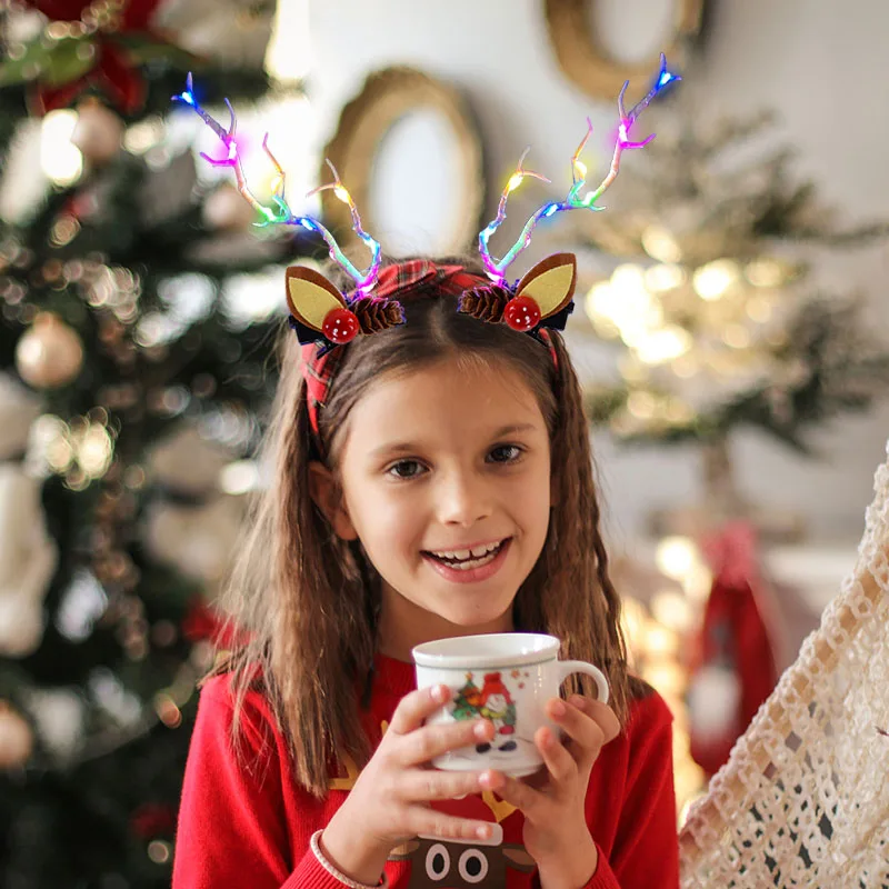 Christmas LED Antler Hair Band Light Cute Elk Hairpin Hair Clip Women Girls Glowing Headwear Xmas Accessories Navidad Decor