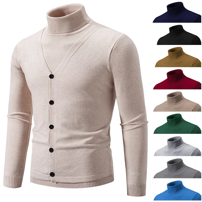 

Fashion Men's Sweaters for Winter Autumn High Neck High Quality Casual Slim Fit Warm Knitted Pullovers Tops