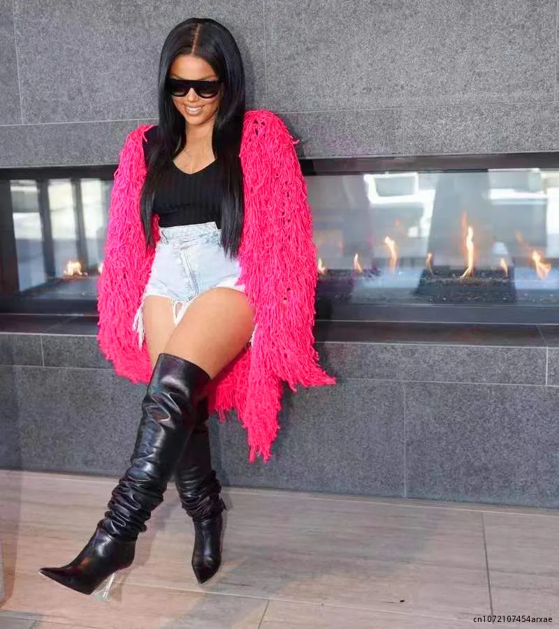 

2023 Winter High-end Sweet Sweater Cloth Solid Casual Office Lady Open Stitch Full Sleeve Women Slim X-Long Outwears
