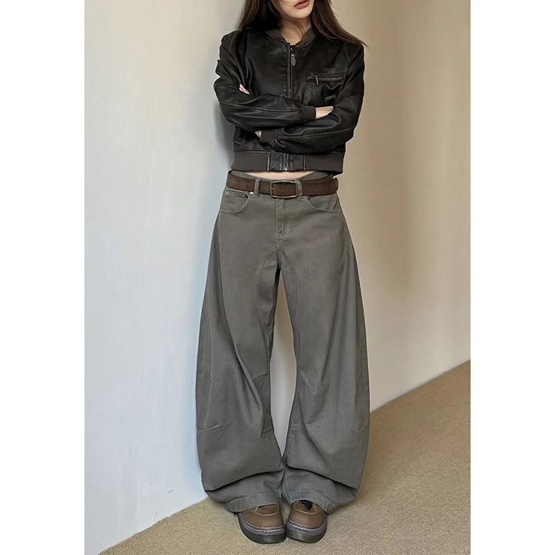 American Vintage 2000s Style High Waist Camel Jeans Pants Spring Fashion Women's Baggy Y2K Wide Leg Denim Trouser Female Clothes 5