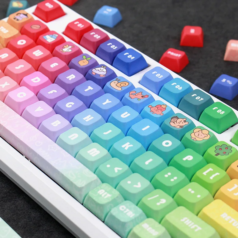 

133 Keys Rainbow Keycap Cat Dog Candy Gradient XDA Keycap Keyboard PBT Dye Sublimation Multicolour Profile DIY Keyboard