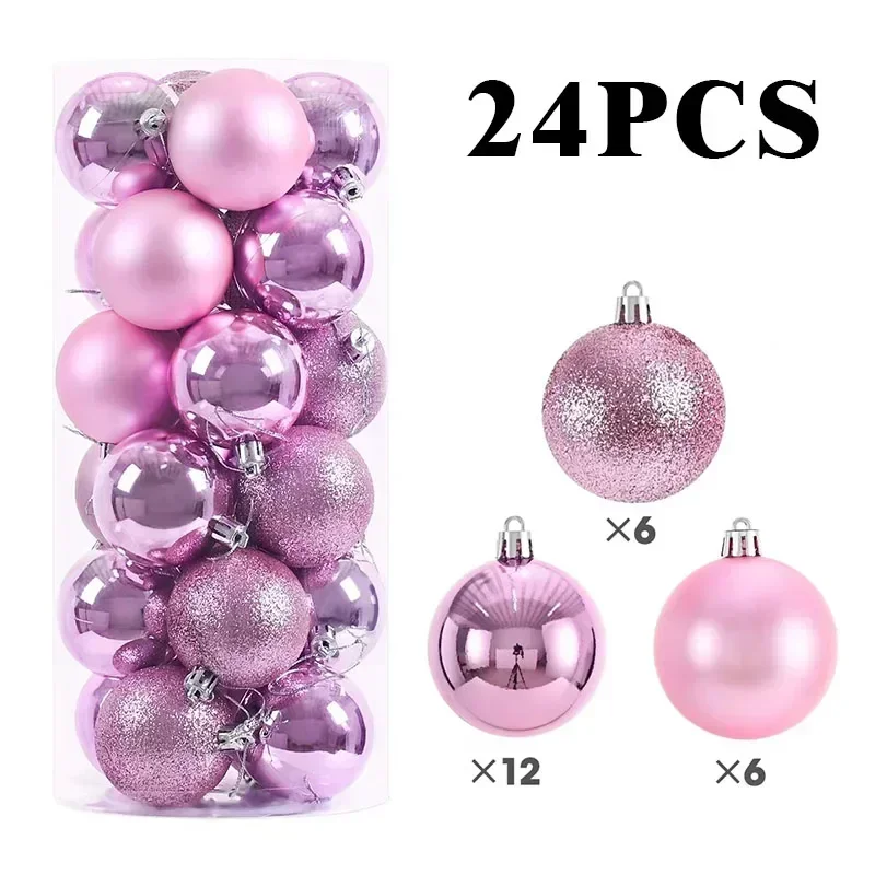 thumbnail image 1 of Juego de 24 adornos navideños de bolas de 8 cm, de plástico pintado, para colgar en el árbol de Navidad, accesorios de decoración navideña, 1 of 5