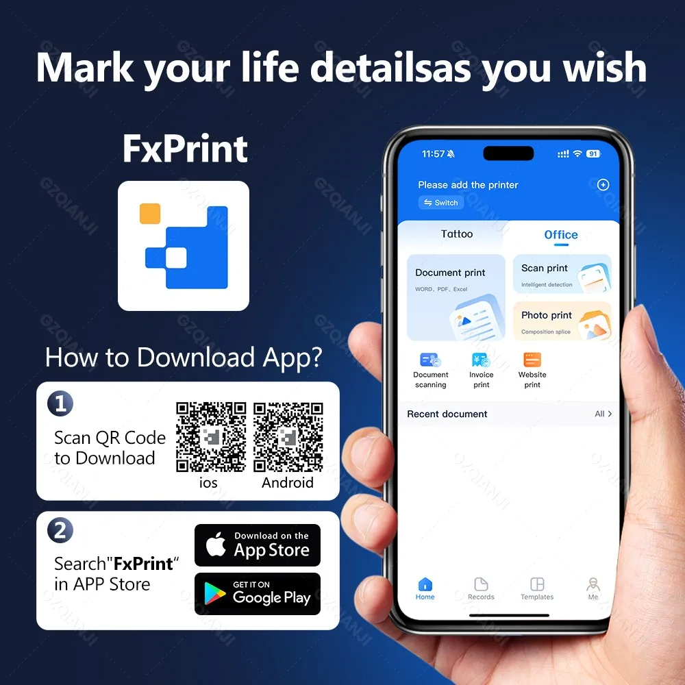 300DPI Mini Inkless Thermal Printer A4 Thermal Printer Tattoo Stencil Transfer Printers Machine Bluetooth Printable Tattoo Paper