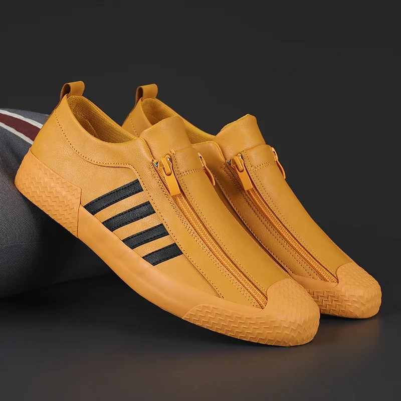 

Мужские повседневные кожаные туфли, Желтые Мокасины, Модные низкие кроссовки на плоской подошве, удобная обувь без застежки, мужские лоферы, весна 2023