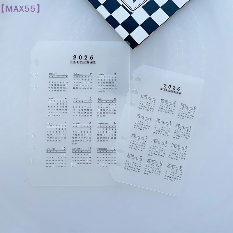 【MAX-55】2026 A5/A6 루즈리프 6홀 캘린더 분리 페이지 내구성이 뛰어난 투명 PP 반투명 소재