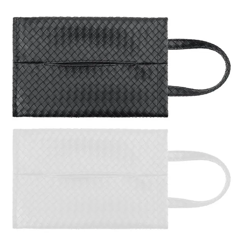 

Car Tissue Bag Car Headrest Tissue Box Holder Woven Pattern Faux Leather Tissue Box Cover With Handle For Bedroom Easy Carrying
