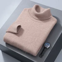 2024 Autumn/Winter Cashmere Sweater Men's Solid Color Thickened Casual Long sleeved Pullover Head High Polo Neck Fashion Knitwea 1