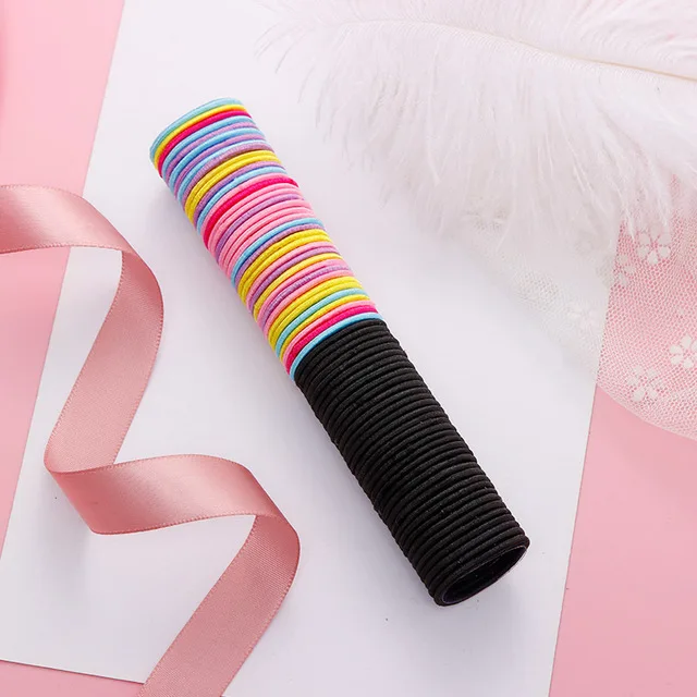 30/50/100pcs Hair Tie Girls with Black Hair Tie High Elastic Rubber Band for Women Men Thin Hair Tie Hair Accessories Hair Ties Black-Rose red-3cm